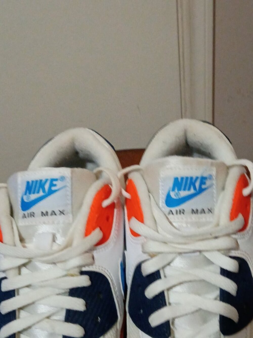 Men's Size 8 Nike Air Max 90 White Photo Blue Total Orange Lace Up AJ1285-104 - Picture 6 of 13